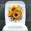 Gold Flower Toilet Seat Lid Sticker Selfs-Adhesive Bathroom Wall Sticker Floral Toilet Lid Decals DIY Toilet Stickers