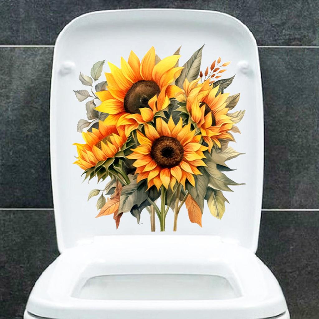 Gold Flower Toilet Seat Lid Sticker Selfs-Adhesive Bathroom Wall Sticker Floral Toilet Lid Decals DIY Toilet Stickers