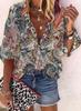 #Fashion Summer Women's Stand-Up Collar Loose Button Retro Printed Casual Shirt
