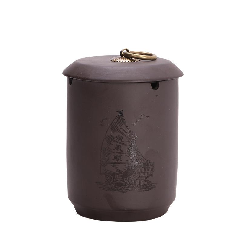 Straight Cylindrical Ceramic Purple Clay Ashtray for Men Creative Office Personalized Living Room Chinese Style Home Decor