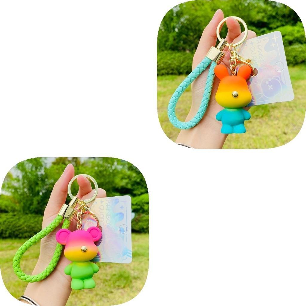 Bear Rainbow Rabbit Toy Keychain Alloy Material School Bag Pendant Decoration