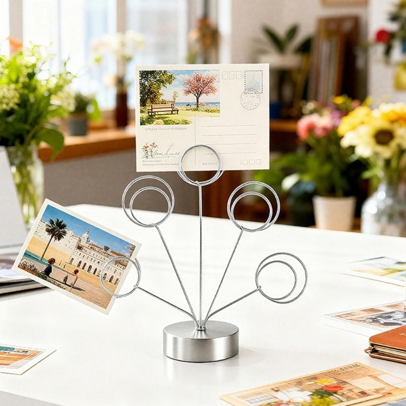 Tabletop Photo Tree Stand With Adjustable Metal Wires And Stable Round Base For Displaying Cards Photos Memos Holiday Decoration