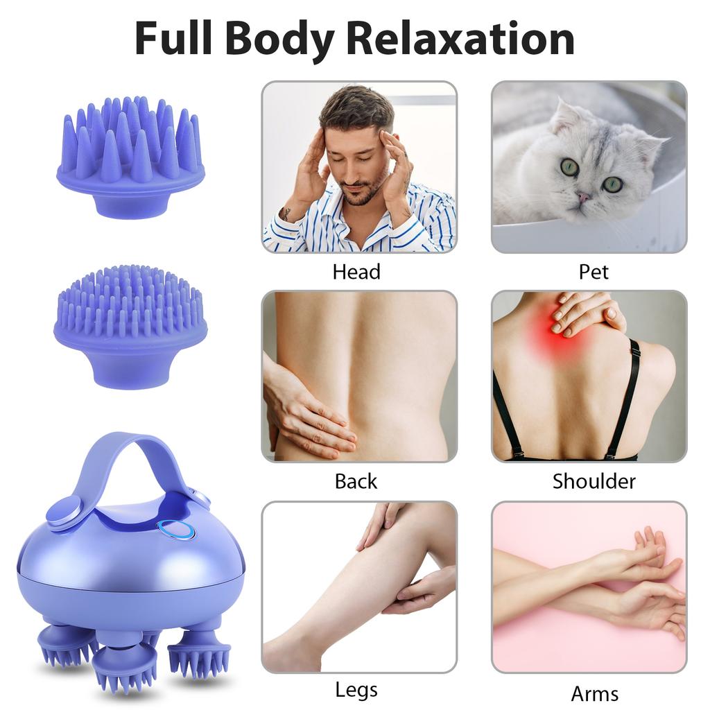 Maser electric pentru scalp cu 8 capete de masaj din silicon, portabil, IPX7 rezistent la apă, pentru creșterea părului, relaxarea stresului