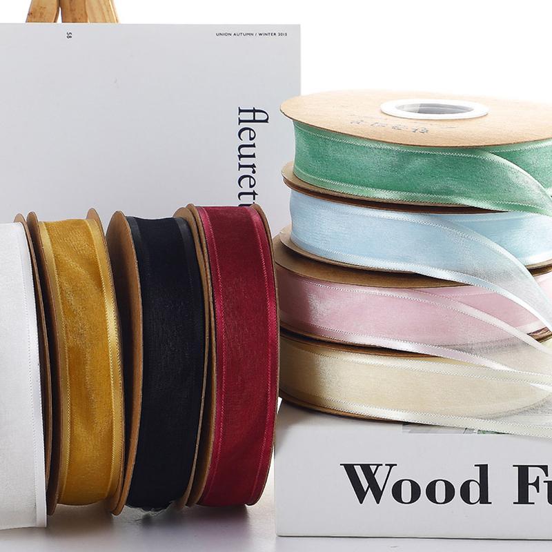 25 Yards/Rolle 2,5 cm Transparentes Chiffonband Satinbänder Für Geschenkverpackung Dekoration Hochzeitssträuße Partykranz Spitze