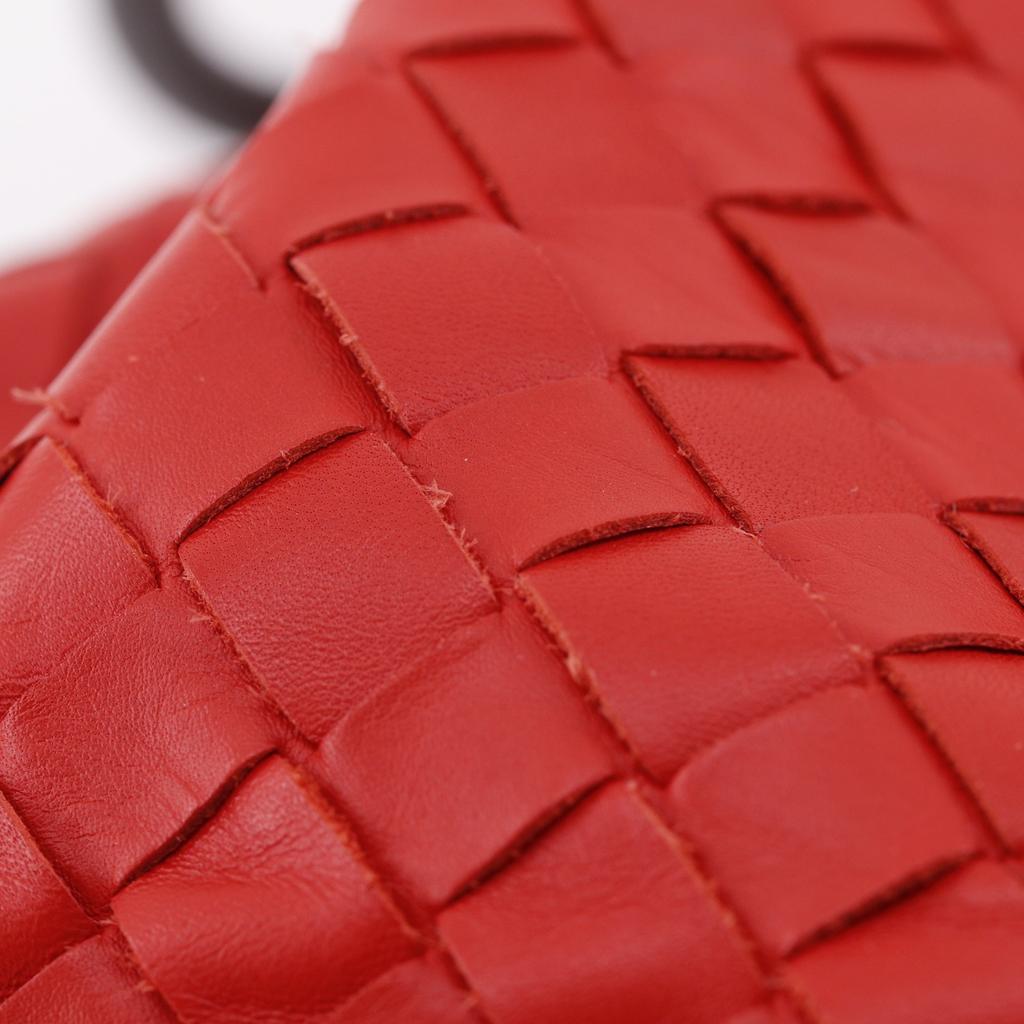 BOTTEGAVENETA Intrecciato Shoulder Bag Red Calfskin Women Used