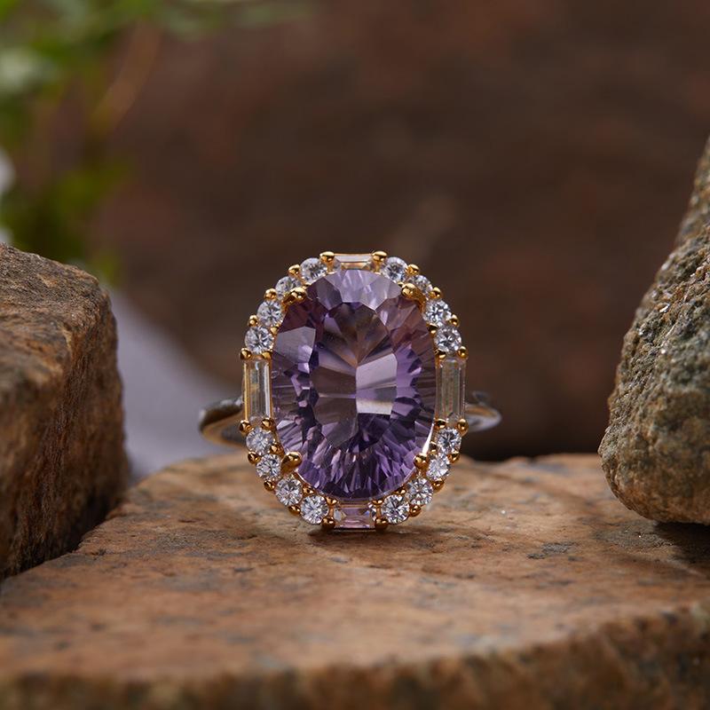 Anello Tesoro di Colore Artigianato Italiano Argento Sterling S925 Ametista Naturale Citrino Anello di Lusso Moda da Donna