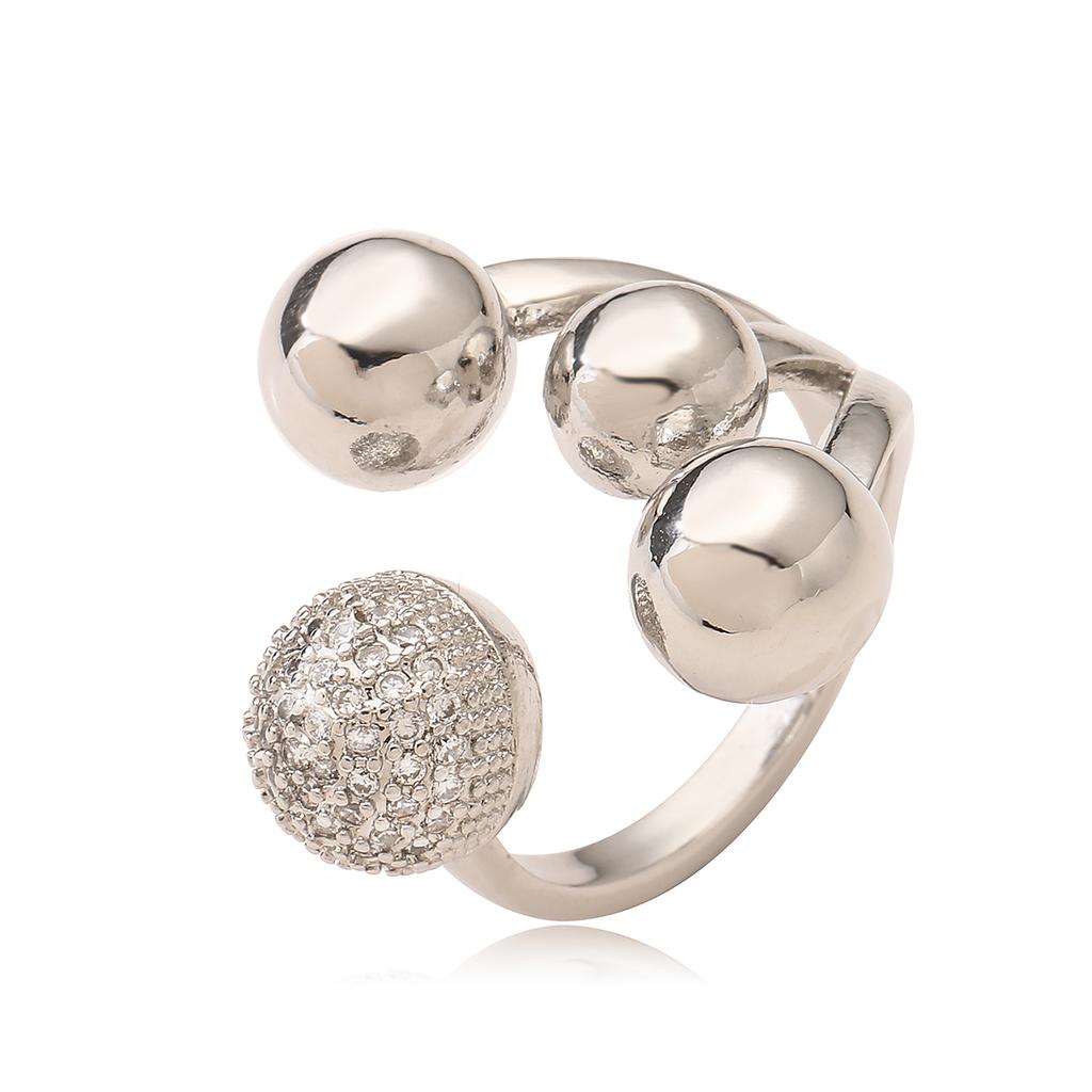 2025 New Fashion Silver/Gold Color High Polish Copper Zircon Jewelry Unique Design Geometric Ball Shape Rings For Women