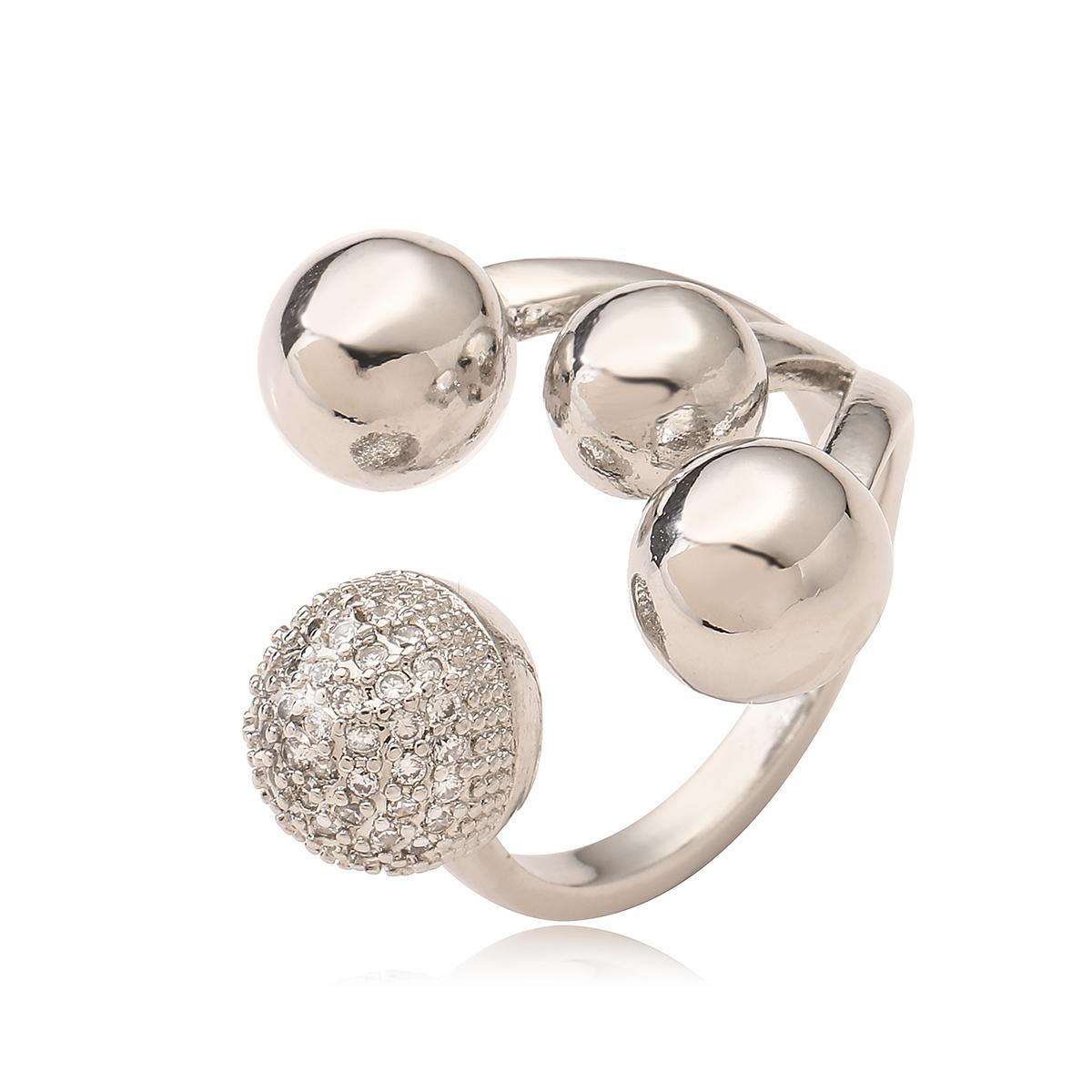 

2025 Новая Мода Серебряный/Золотой Цвет Высокая Полировка Медь Циркон Ювелирные Изделия Уникальный Дизайн Геометрическая Форма Шара Кольца Для Женщин resizable