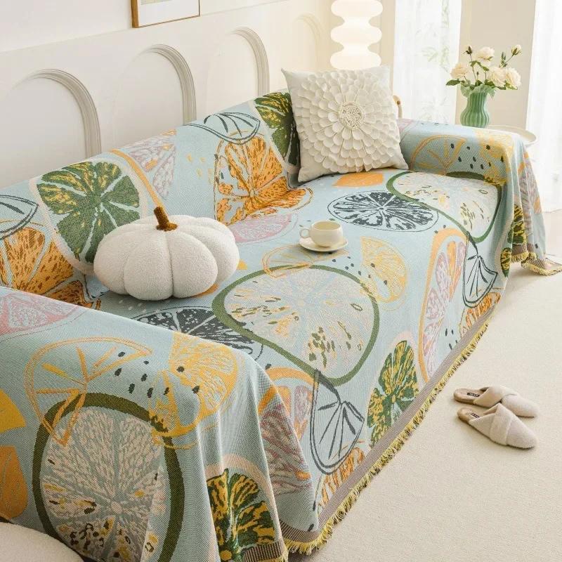 Cartoon Flower Sofa Cover Tassels Four Seasons Leisure Thin Blanket Anti-cat Scratch Weave Couch Towel for Living Room Slipcover