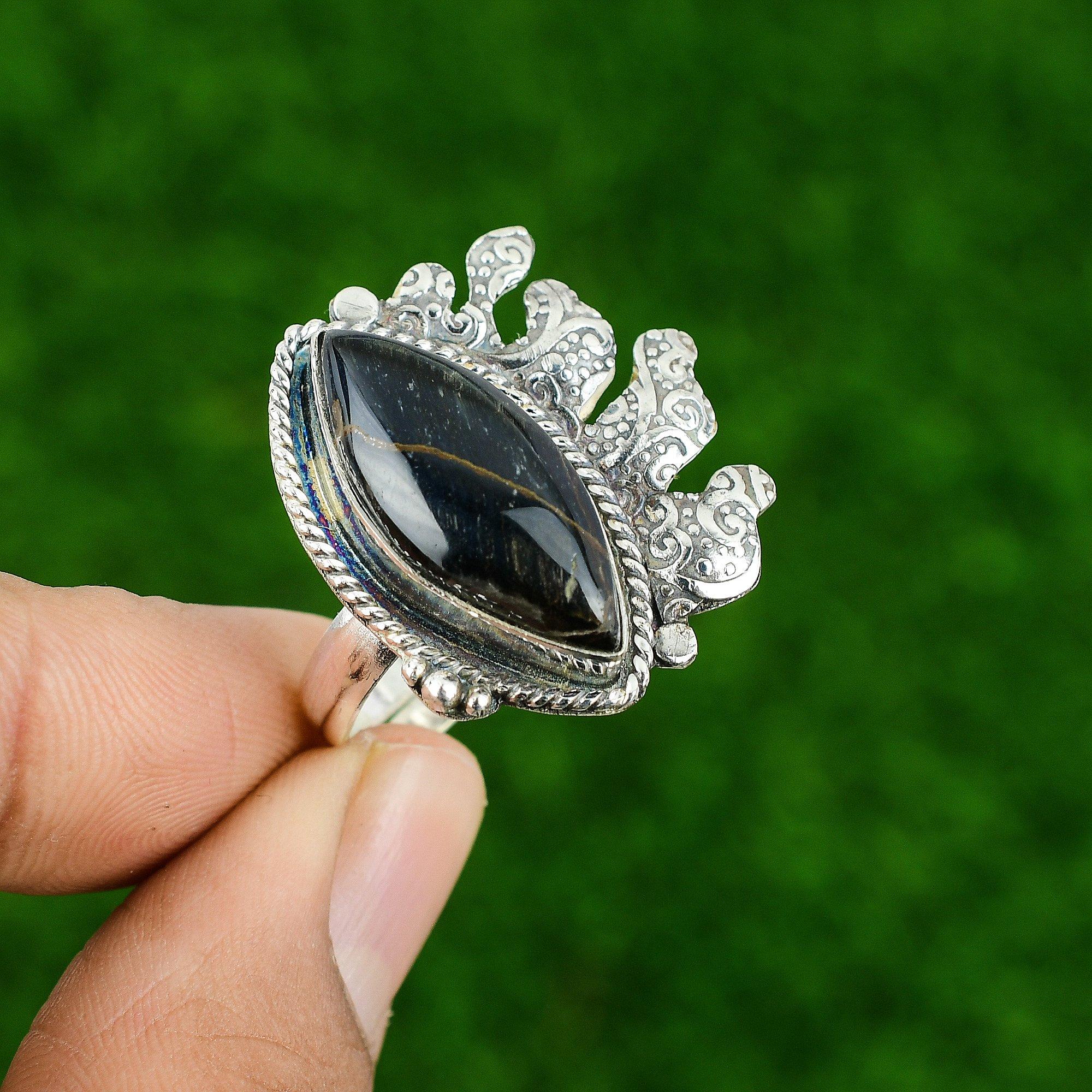 

Natural Pietersite Gemstone 925 Silver Statement Adjustable Ring For Girls Adjustable