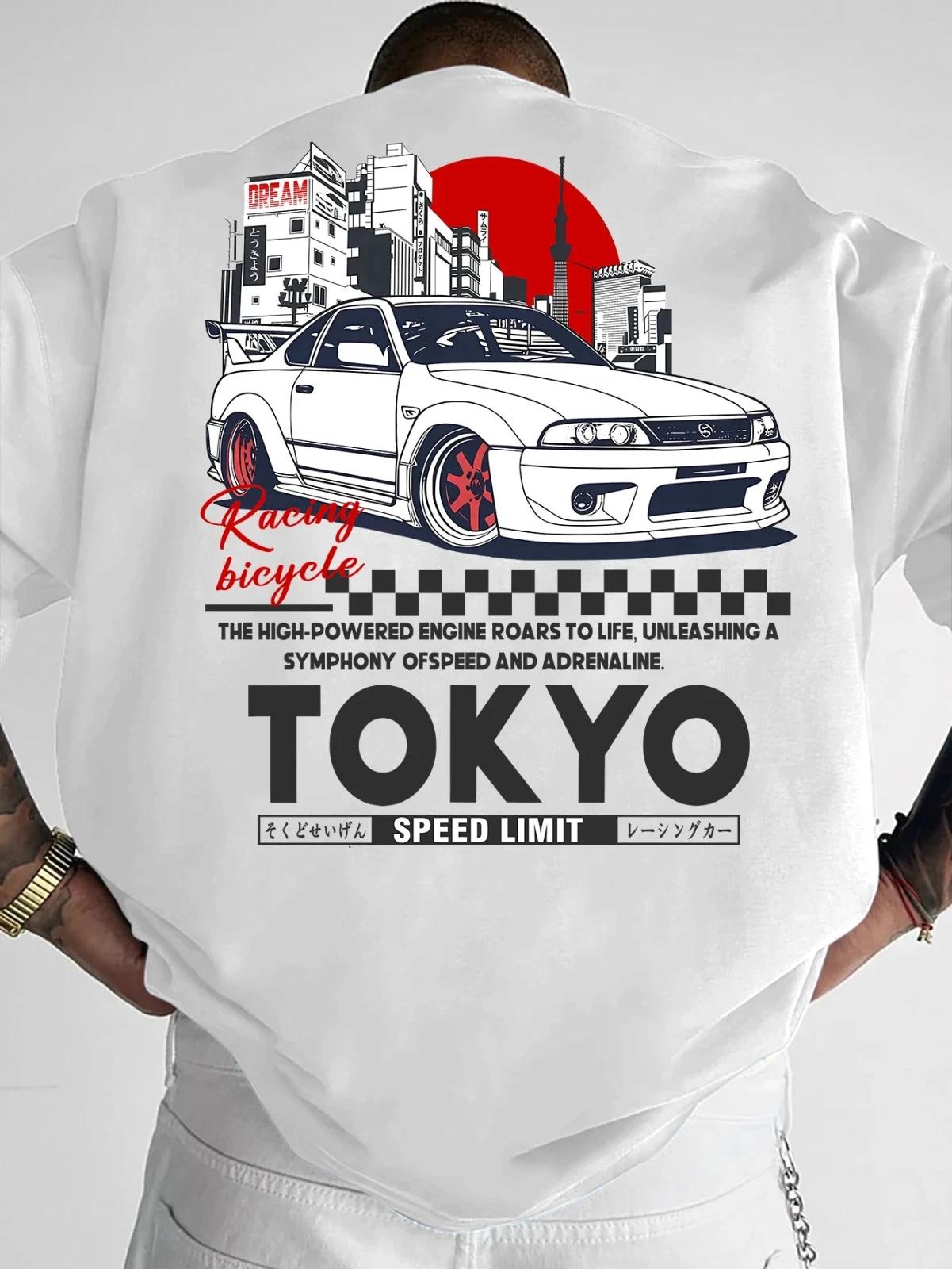 Men s Tokyo Racing Car Graphic Print T-shirt Oversized 100% Polyester Japanese J S