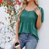 Spring Summer Pleated T Shirts Solid Color Women's Top Fashion O Neck Short Sleeve T-shirt