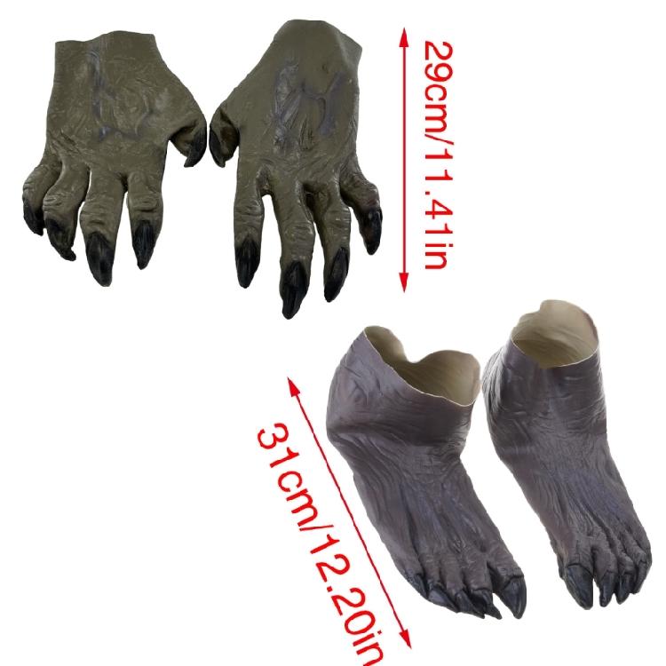 Werewolf Shoe Covers Latex Werewolf Hand/Foot Costume Halloween Werewolf Gloves