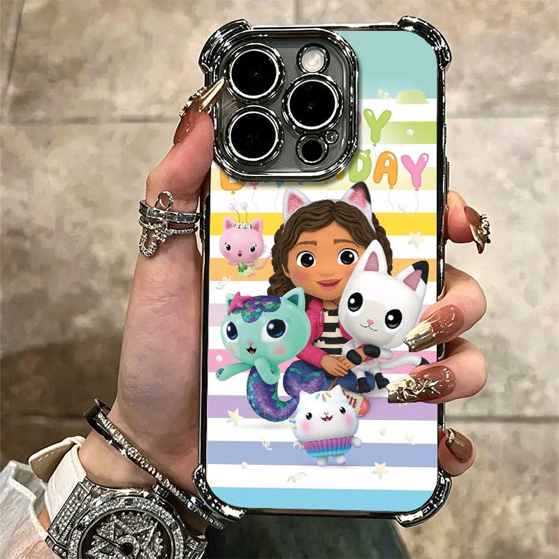 G-Gabbys Dollhouse Cartoon Plating Phone Case For Iphone 16 17 Pro Max Air 16E 14 15 Plus 12 13 Mini Anti-Fall Airabag Cover