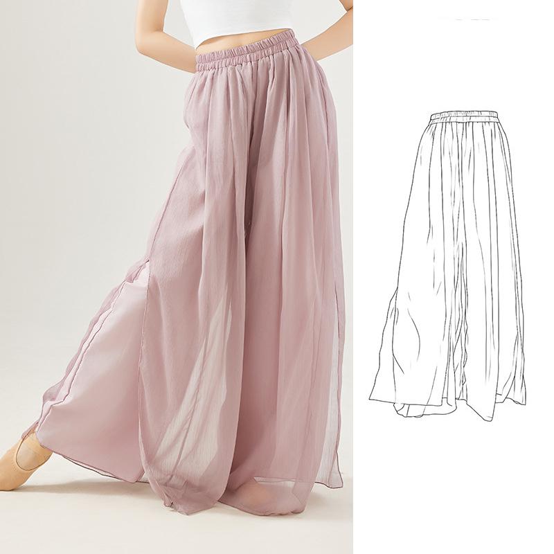 

Classical Dance Pant Women Two Layers Side Slit Wide Leg Pants Loose Fit Flowing Trousers Stage Costumes Casual Lounge Yoga Wear XL