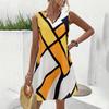 Women Slim Fit Sleeveless V-Neck Striped Vest Dress High Waist A-Line Spring Summer Seaside Vacation Dress S-XL