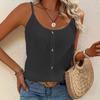 Dames Effen Geribbelde U-hals Nep Knoopsluiting Spaghettibandjes Losse Casual Cami Tanktop
