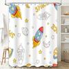 Space-Themed Shower Curtain Set Featuring Rockets And Planets For Kids' Bathrooms White Background With Colorful Designs