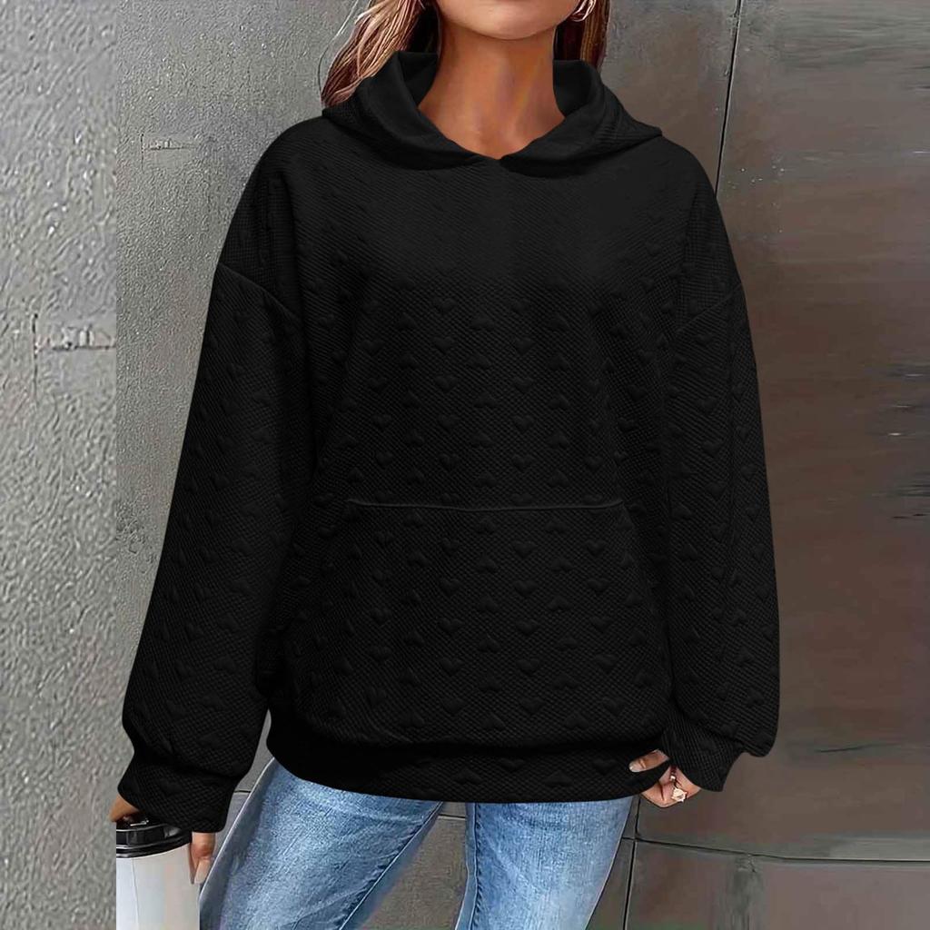 Women's Fashionable Casual Solid Color Long Sleeved Hooded Pocket Pullover Sweater Sweatshirt Top