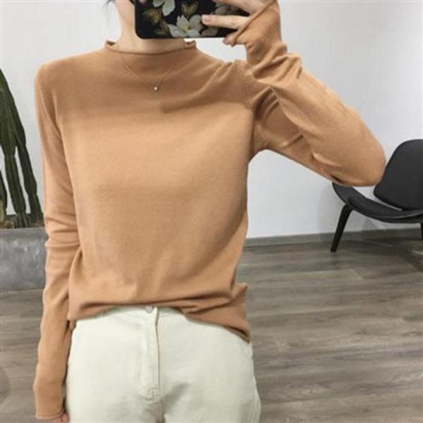 Women's Autumn and Winter Semi High Neck Sweater Thick Loose and Slimming Pullover Knitted Sweater