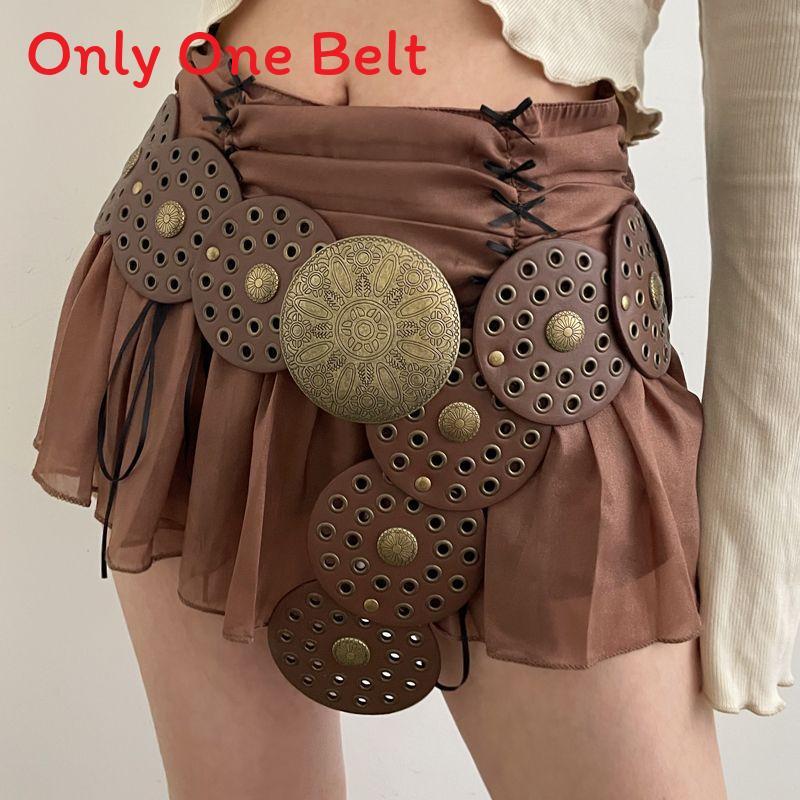 Retro Western Pu Leather Belt For Women With Metal Conchos And Rivets For Dress Accessories