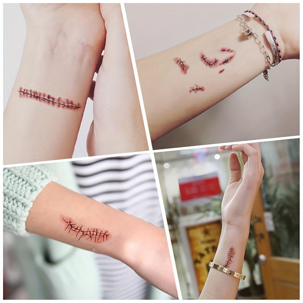 10 Sheets Halloween Terror Wound Temporary Tattoo Waterproof Realistic Blood Tattoos Injury Scar Tattoo Stickers For Face Hands