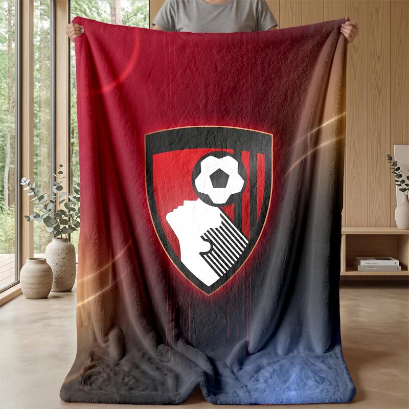 Bournemouth Football Print Flannel Blanket, Soft Warm Lightweight Throw Blanket for Sofa Bed Camping