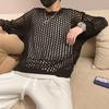 Men's Summer Knitwear: Trendy Long Sleeve Fishnet Cardigan for Sun Protection