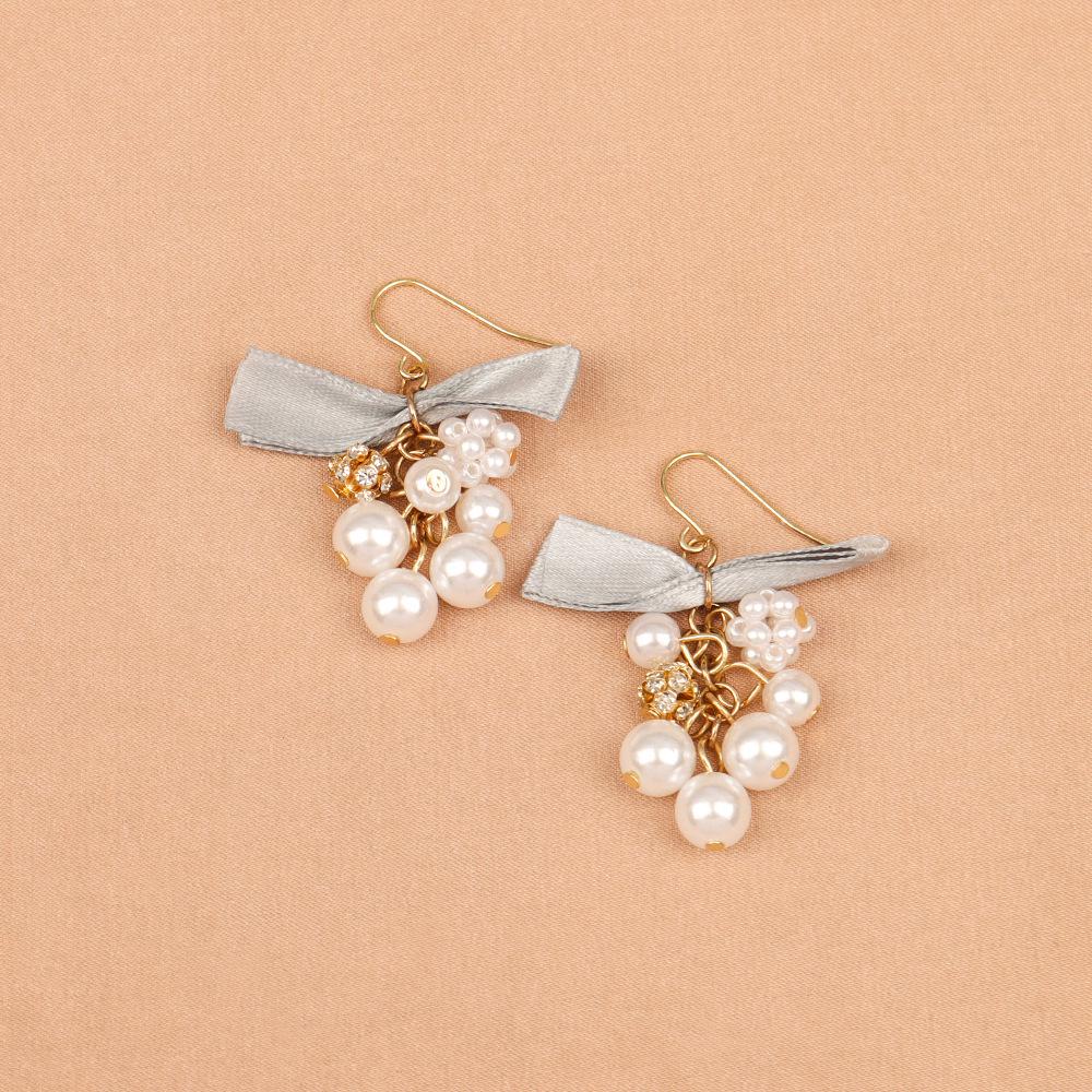 

European High-End Grape Pearl Bow Dangle Earrings