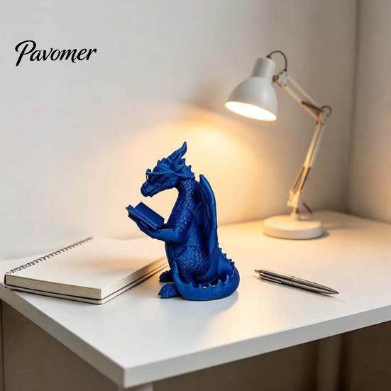 Dragon Ornaments 3D Printed Reading Figurine, Cute Statue with Glasses Fantasy Book Decor Book, Desktop Bookshelf Decor, Lover Gift Whimsical Desk