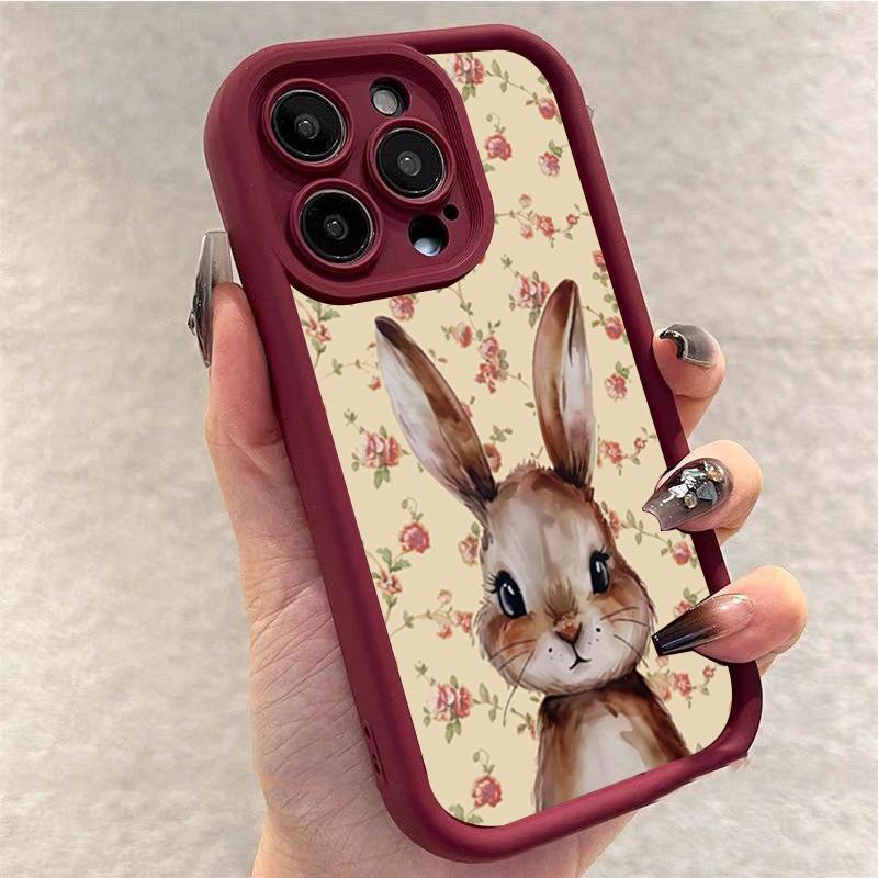 Vintage Cute Floral Rabbit Phone Case For IPhone 17 Air 16 Pro Max 15 14 Plus 13 12 11 Durable Flexible Advanced Soft Ins Cover