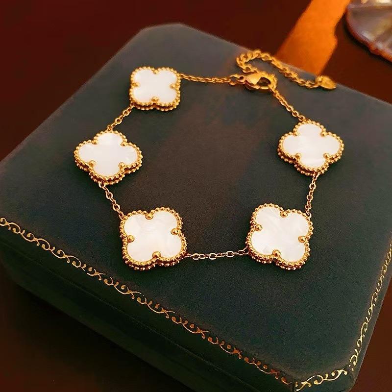 15Mm Four-Leaf Clover Bracelet Titanium Steel 18K Five Flowers Four-Leaf Clover Double-Sided Mother-Of-Pearl Fashion Bracelets