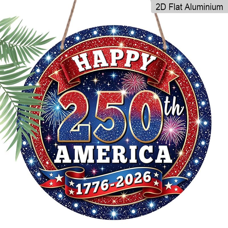 2D Flat Retro Aluminum Wall Decor, Multiple Sizes, Commemorating The 250th Anniversary of American Independence, Fireworks and Number Pattern 20*20cm