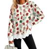Women's Christmas Print Sweatshirt with Scalloped Wavy Hem and Neck for Holiday