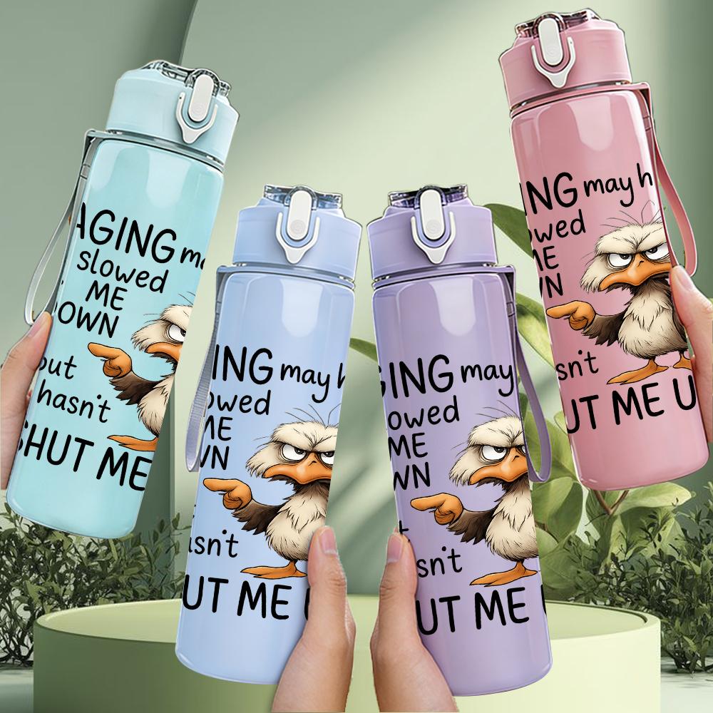 1PC Elder Owl Aging Quote Graphic,750ml Color Plastic Sports Water Bottle,Leakproof Flip Straw Lid,Suitable for Sports Office Home Use