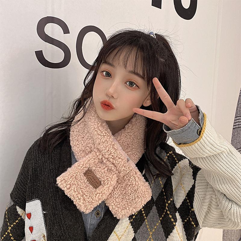 Autumn and winter imitation Rex rabbit hair cross scarf women's fashion versatile double-sided warm lamb wool scarf neck cover