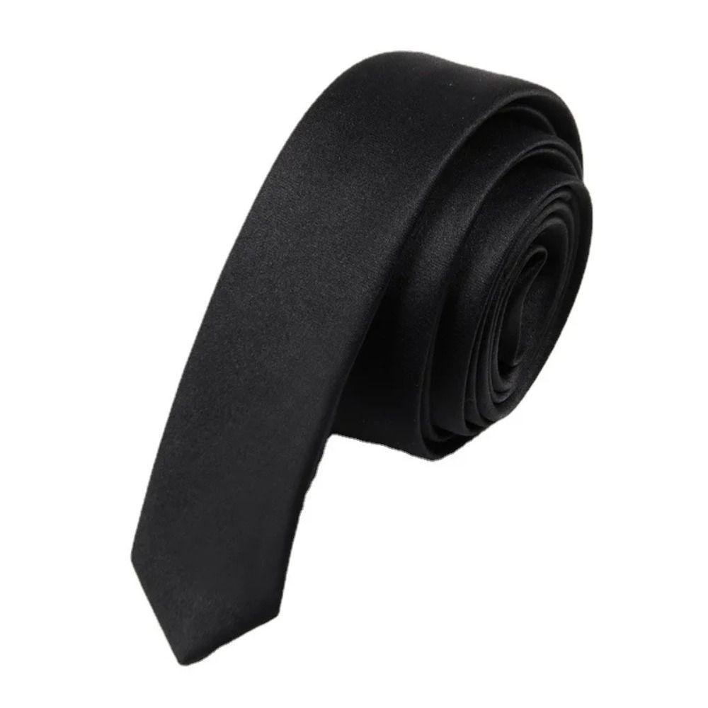 Fashion Elegant Black Neck Tie Classic Skinny Narrow Necktie New Satin Super Slim Tie
