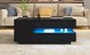 Mesa de centro elevable de 95*50*40 cm con 1 cajón, 1 armario, LED, Alto brillo, Almacenamiento oculto, Almacenamiento semiabierto, Negro
