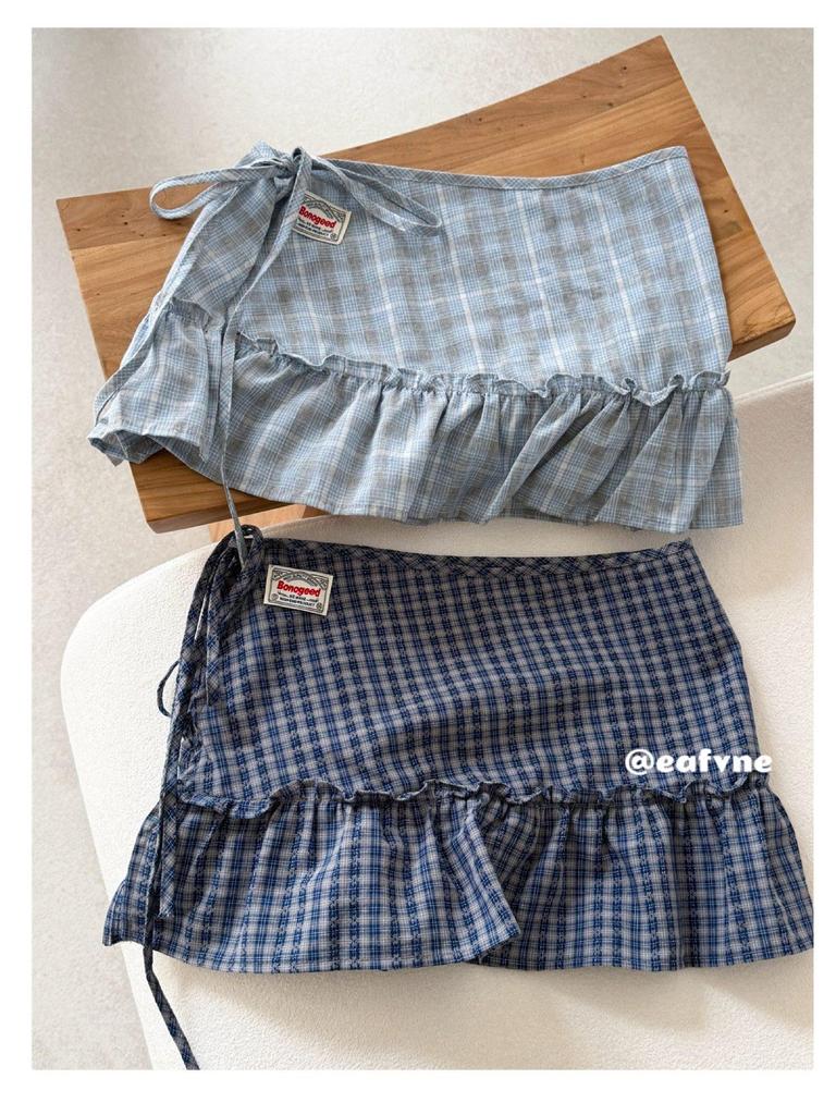 Korean Academy Style Plaid Ruffled High Waist Skirt