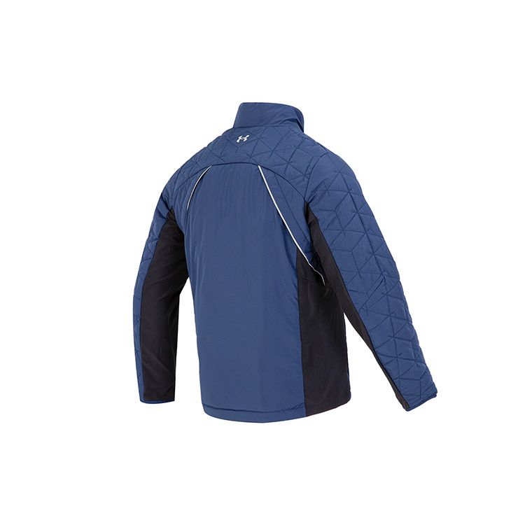 Under Armour Solid Logo Print Straight Zip Jacket Men Outerwear Blue 1364642-408