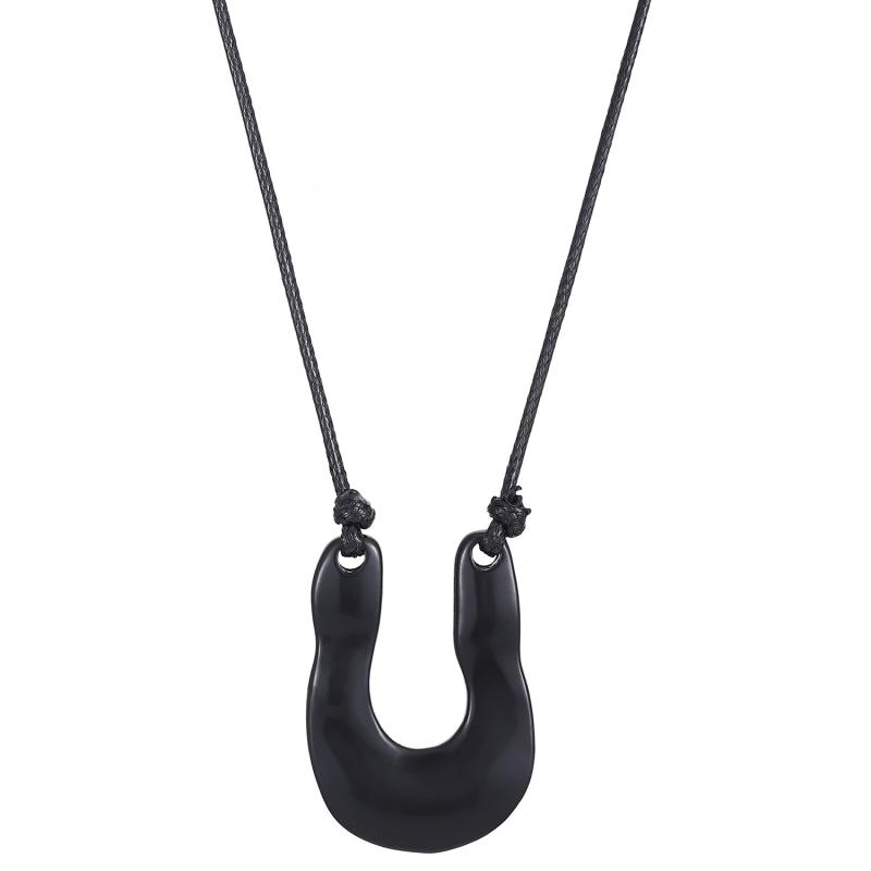 Vintage Red Black Enamel U-Shaped Pendant Necklace for Women Fashion Adjustable Long Leather Rope Sweater Chain Jewelry Gift