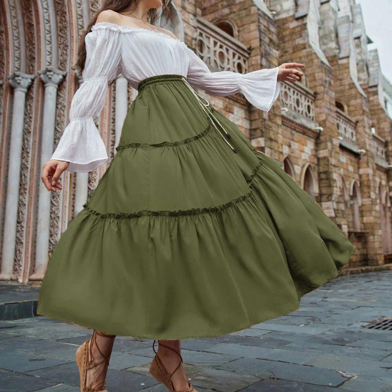 

No Wrinkle Drape Good Drawstring Drawstring Slim-Fit Swing Long Patchwork Skirt Skirt plus Size Army Green M