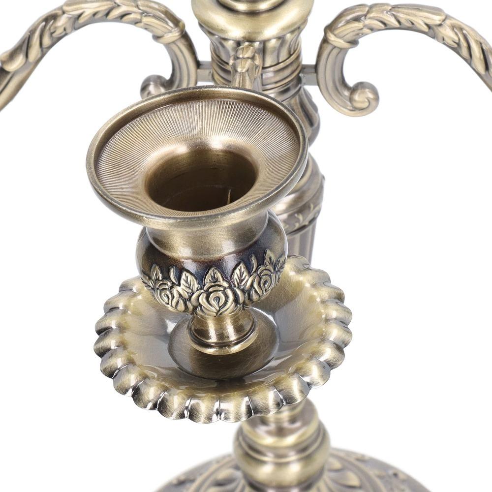 Zinc Alloy Metal Candle Stand 14.6 Inch Tall Retro Candelabra For Church Decoration