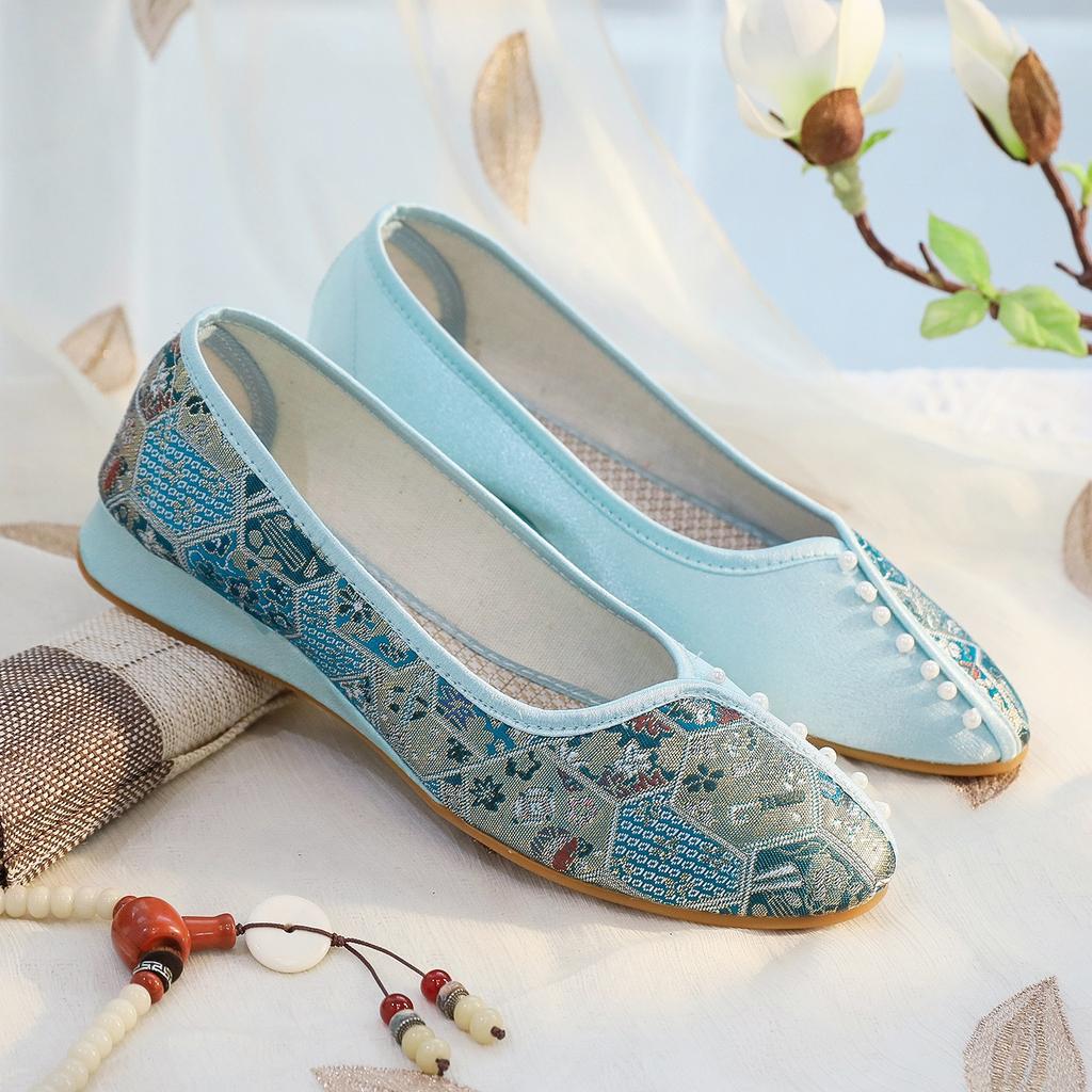 [Cloud] În vara anului 2024, noul cheongsam pantofi de damă antici pantofi Hanfu stil etnic toc mediu brodați pantofi de pânză pentru femei