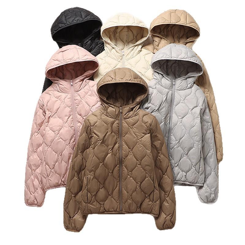 Nuova giacca imbottita corta con cappuccio e zip per autunno e inverno, leggera e sottile, da donna, casual, versatile, capospalla, piuma d'anatra piccola