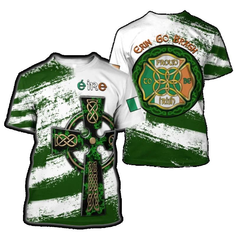 Summer New Printed Irish Celtic Men's and Women's T-shirt, Custom Name Short Sleeve Unisex Shirt, Harajuku Large Casual Sty