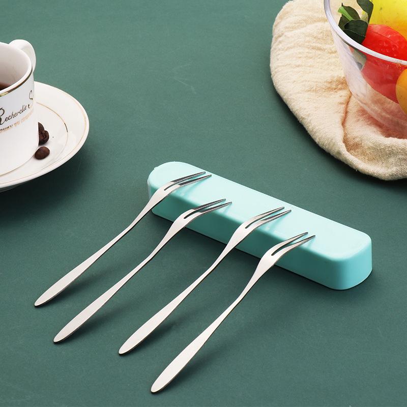 Stainless Steel Two-Pronged Fruit Fork & Cake Knife Set – Portable Dessert Skewers for Home Use