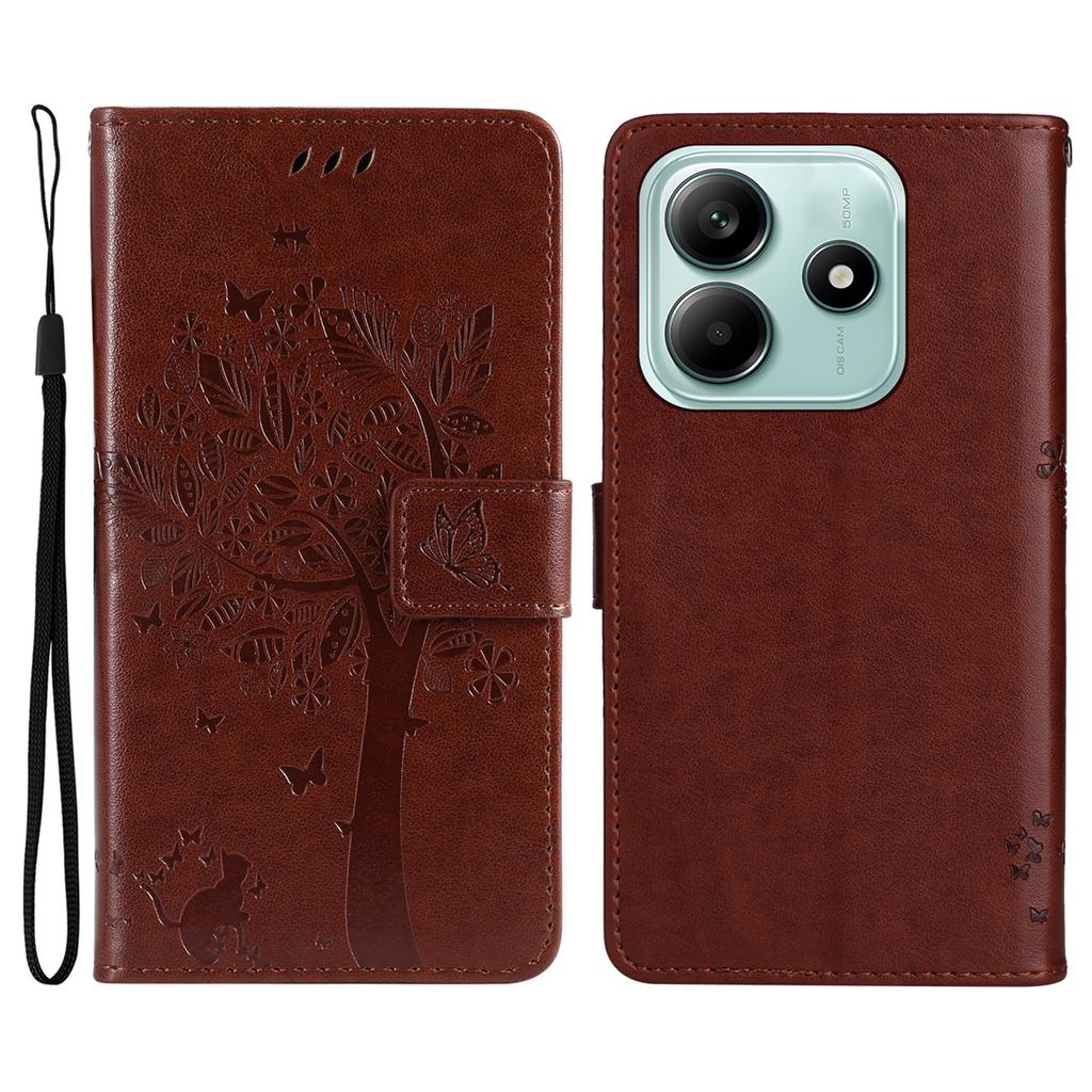 For Xiaomi Redmi Note 14 5G Phone Case with Stand Cat Tree Pattern Leather Wallet Mobile Cover