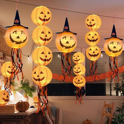 3 szt. Dekoracje lampionów dyni na Halloween: Podświetlane papierowe lampiony do zawieszenia na zewnątrz, do dekoracji sceny w przedszkolu i hotelu
