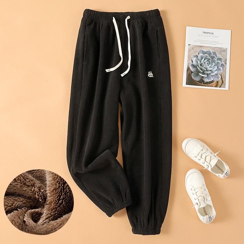 Women Winter Corduroy Plush Extra Thick Pants Warm Loose Comfortable Rib Leg Pants Lined Fleece Sports Joggers Trousers